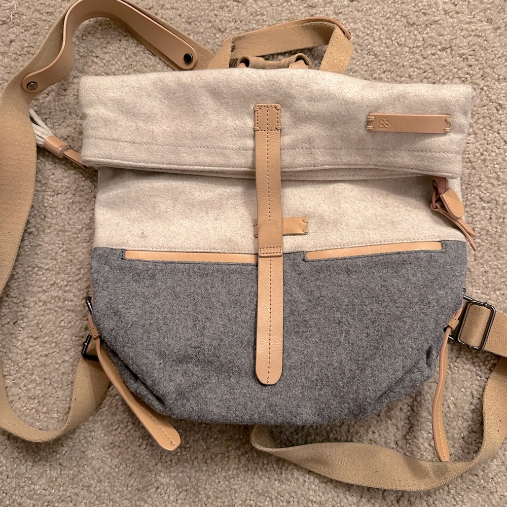 Sherpani wool and vegan leather backpack purse